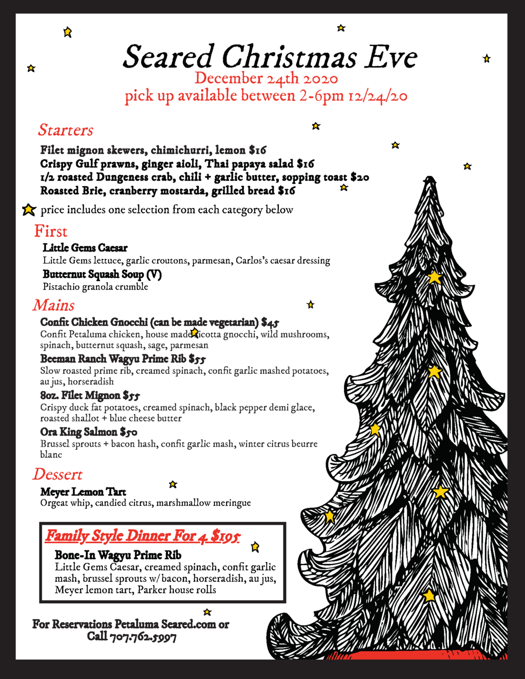 Christmas Eve Dinner To-Go menu from seared