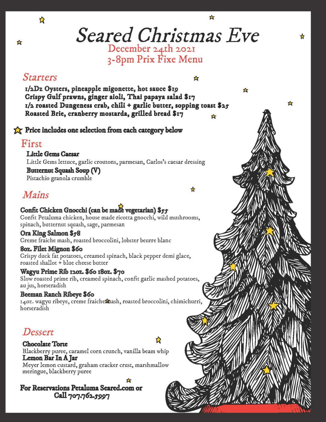 Limited Special Christmas Eve menu available at Seared in Petaluma